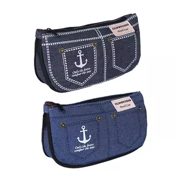Пенал треугольный, 20,5х11х7см, 2 отд., джинсовый матер., принт "Джинсы", нашивка из иск.кожи, 2 цв.
