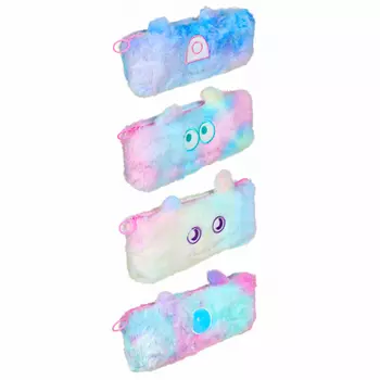 Пенал треугольный 20х8,5х3см, искусственный мех, аппликация "Рожицы", 4 дизайна