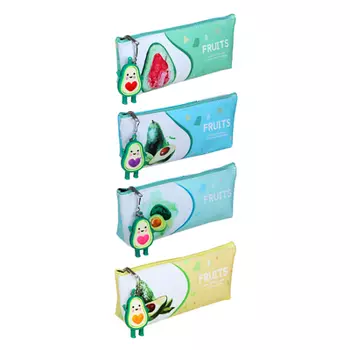 Пенал треугольный, 21х8х4,5см, иск.кожа с печатью, брелок в форме авокадо, 4 дизайна, ПВХ бокс