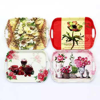 Поднос с ручками, прямоугольный, меламин, 34,2x24,5x2,5см, 4 дизайна