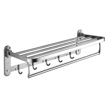 Полка настенная откидная SonWelle с держателем для полотенец, 5 крючков, хром