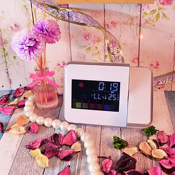 Проекционные часы-будильник, пластик, 15х11х2,7 см, 2хААA, 2 цвета