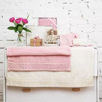 PROVANCE Полотенце махровое подарочное с кружевом "Жемчуг", 100% хлопок, 50х90см, 400гр/м, 2 цвета