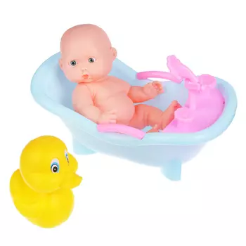 Пупс с ванной и аксессуарами, пластик, 12см