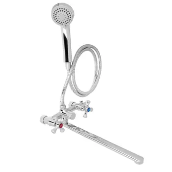 RAIN Смеситель для ванны Нефрит, прямой излив 35см, керам. кран-буксы 1/2, душ. набор, латунь, хром