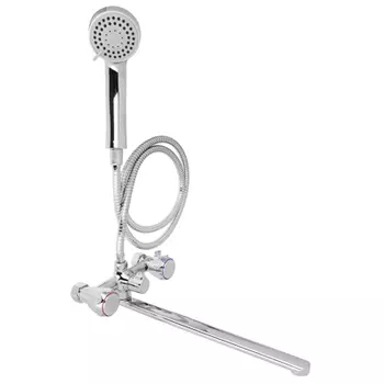 RAIN Смеситель для ванны Уран, прямой излив 35см, керам. кран-буксы 1/2, душ. набор, латунь, хром