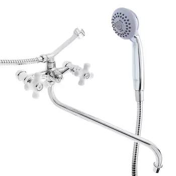 RAIN Смеситель для ванны Венера, круглый излив 35см, керам. кран-буксы 1/2, душ. набор, латунь, хром