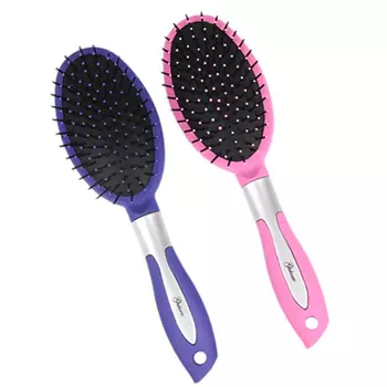 Расческа массажная, пластик, силикон, 24,5 см, розовый, фиолетовый