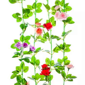 Растение искусственное "Лиана с цветными розами", 2-2,3м, 5 цветов, 10 цветков