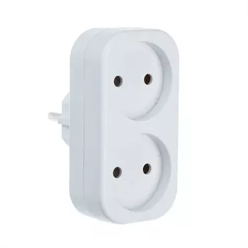 Разветвитель 2 гнезда FORZA евро, без заземления, 10-16А, 250V, белый, медь