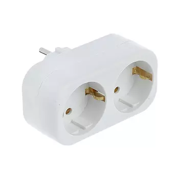 Разветвитель 2 гнезда FORZA евро, с заземлением, ABS, 10-16А, 250V, белый, медь