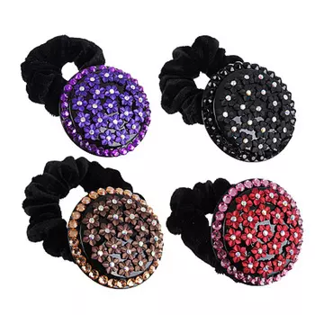 Резинка для волос, полиэстер, пластик, d6,5 см, 4 цвета, "Круг со стразами"