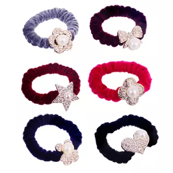 Резинка для волос с декором, полиэстер, пластик, d5,5 см, 6 дизайнов