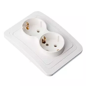 Розетка двухместная FORZA Классика, с заземлением, цвет белый 16А 250В, огнеупорный пластик