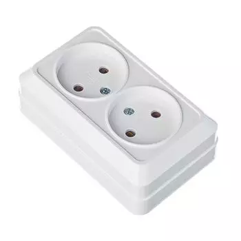 Розетка двухместная FORZA Simple, без заземления белая, накладная 10А, 250В, пластик ABS