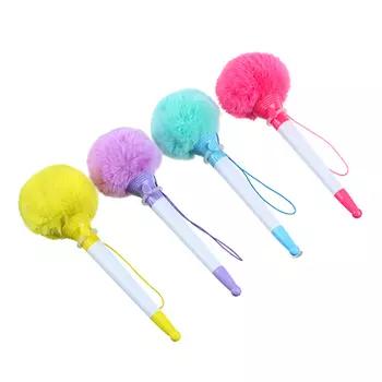 Ручка-антистресс шариковая синяя с помпоном на шнурке, 17 см, 4 цвета помпона, полиэстер, ПП