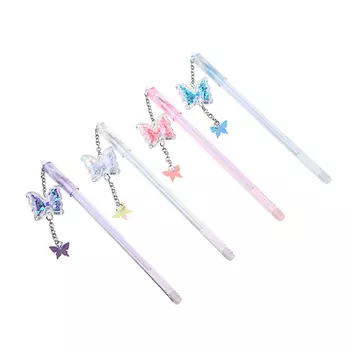 Ручка гелевая с подвеской в форме бабочки, (внутри блестки), 16см, 4 цв корпуса, пластик, металл