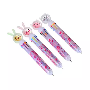 Ручка шариковая 10-цветная, наконечник с бусинами в форме котика / зайчика, 0,7мм, 4 диз., пластик