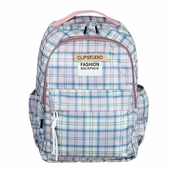 Рюкзак подростковый 45x30x18см, 2 отд., 3 карм., двойная нашивка, ПЭ, принт "шотландка", сер./кр.тон