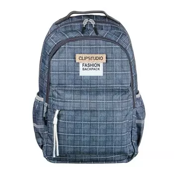 Рюкзак подростковый 45x30x18см, 2 отд., 3 карм., двойная нашивка, ПЭ, принт "шотландка",т.-серый тон