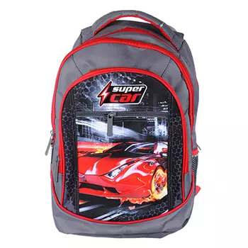 Рюкзак школьный Суперкар 38x28x12см, 1 отделение, 3 кармана, уплотненная спинка и лямки, полиэстер