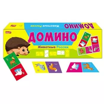 РЫЖИЙ КОТ Домино пластиковое "Животные России", пластик, бумага, 19х5,5х1,5см, ИН-2776