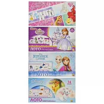 РЫЖИЙ КОТ Лото пластиковое Disney, 16 фишек, пластик, бумага, 16,5х9х1,5см, 3-4 дизайна