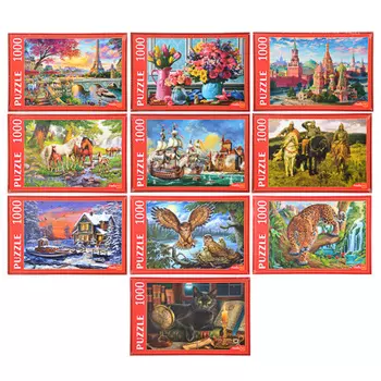РЫЖИЙ КОТ Пазлы 1000 деталей, картон, 68,5х48,5см/67х42см, 10 дизайнов, РК1000-7798