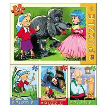 РЫЖИЙ КОТ Пазлы 54 детали "Лучшие сказки", картон, 17,5х13см, 4 дизайна, П54-3658