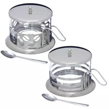 Сахарница с ложкой, нерж.сталь, 260мл, 2 дизайна