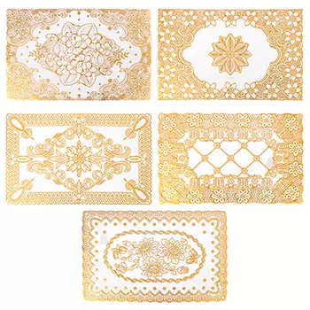 Салфетка ажурная на стол 30х45 см, ПВХ, бежевый/золото