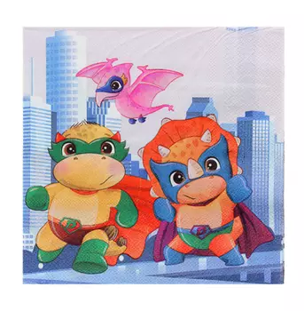 Салфетки бумажные 12шт, праздничные, 33х33см, с изображением динозавриков