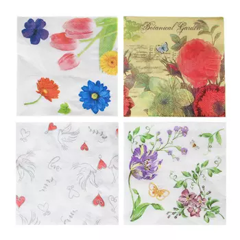 Салфетки бумажные двухслойные 10 шт, 33x33 см, "Цветы", 3 дизайна