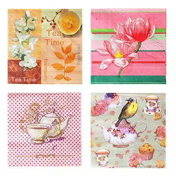 Салфетки бумажные двухслойные 20 шт, 33x33 см, "Цветочные мотивы", 3 дизайна