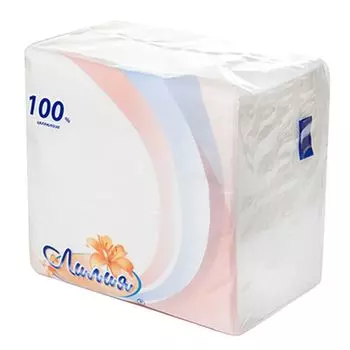 Салфетки бумажные Лилия Белые, 100л, арт.0080/1