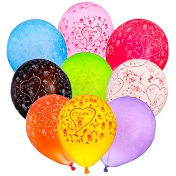 Шары воздушные 10 шт, 12", цветные в пакете, "Я люблю тебя"