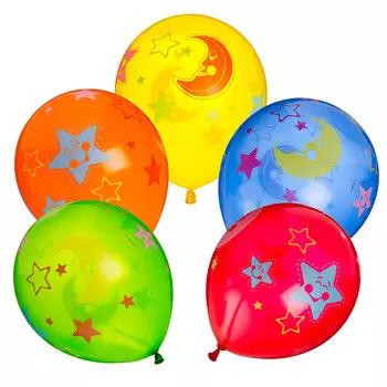 Шары воздушные, 5шт, 12", 5 цветов, "Полумесяц со звездами"