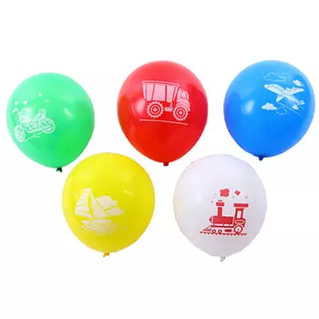 Шары воздушные с рисунком, 10шт, пастель, 12", 5 дизайнов, "Транспорт"