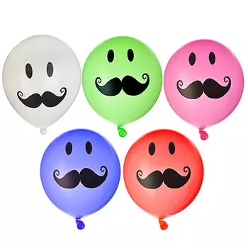 Шары воздушные с рисунком, 5 шт, резина, 12", 5 цветов, "Глаза, усы"