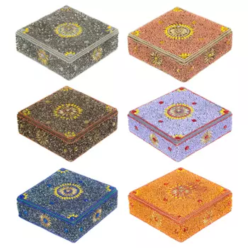 Шкатулка ручной работы, с декором из пайеток и бусин, 12x12x4см, дерево, 6 цветов