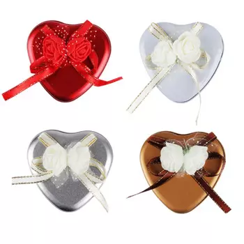 Шкатулка с декором в виде сердечка 7х6,5х3,5 см, металл, полиэстер, 4 цвета