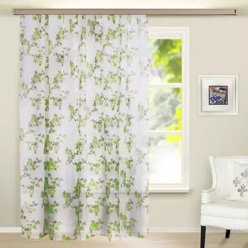 Штора для кухни, вуаль-печать, ПЭ, 140х260см, "Цветы", 2 цвета 43689