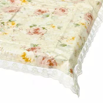 Скатерть виниловая 152x228 см VETTA "Пионы", с ажурной каймой