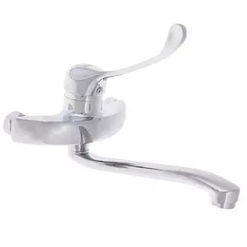 Смеситель для кухни пристенный СоюзКран однорычажный, плоский излив 22см, локтевая ручка, хром SK118