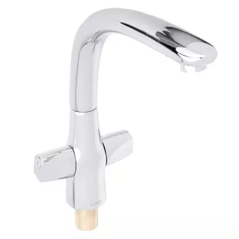 Смеситель для кухни RAIN Фианит, двухвентильный, высокий поворотный излив 30см, хром