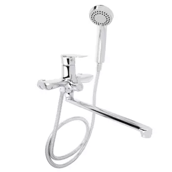 Смеситель для ванны, длинный излив, с душевым комплектом, картридж 35 мм, керамический дивертор, лат