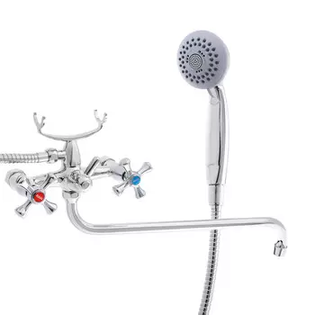 Смеситель для ванны с душем RAIN Нефрит, двухвентильный, круглый излив 40см, хром