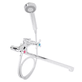 Смеситель для ванны с душем RAIN Нефрит, двухвентильный, прямой излив 35см, хром