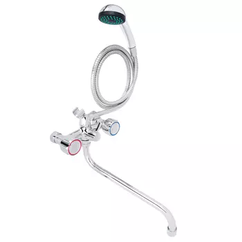 Смеситель для ванны с душем СоюзКран, двухвентильный, круглый излив 30см, хром, SK2122