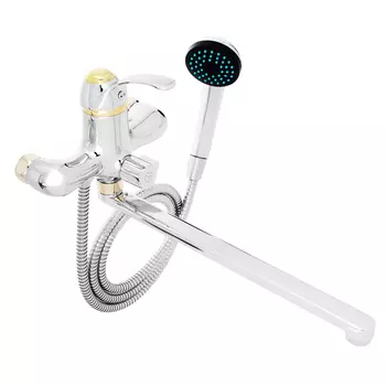 Смеситель для ванны с душем СоюзКран, однорычажный, прямой излив 35см, хром/золото, SK1022